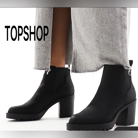 Topshop Black Suede Chunky Platform Pull On Boots Combat Style - Picture 1 of 12